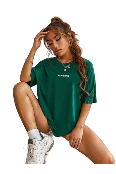 Kadın New York Baskılı Oversize T-Shirt - 7