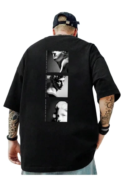 Erkek 3'lü Sırt Baskılı Oversize T-shirt - 3