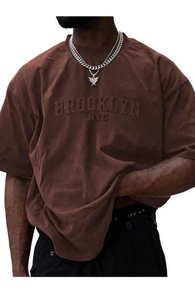 Erkek Brooklyn Kabartma Baskılı Oversize T-Shirt ürün görseli 1