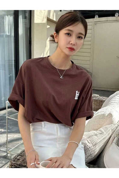 Kadın Life Sırt Baskılı Oversize Bisiklet Yaka T-shirt - 11