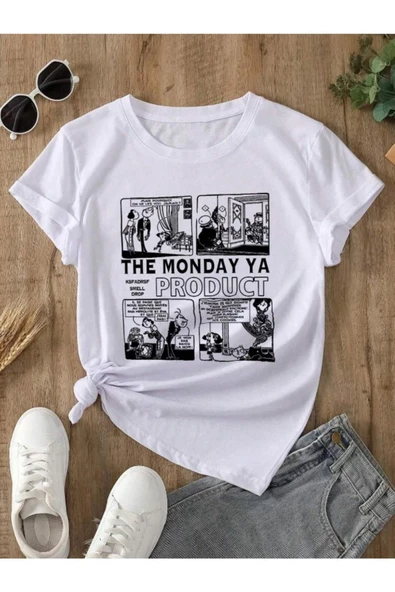 Kadın Beyaz The Monday Baskılı Oversize T-shirt - 3