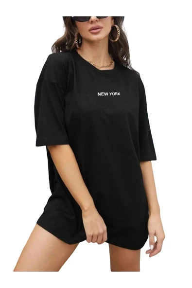 Kadın New York Baskılı Oversize T-Shirt - 6