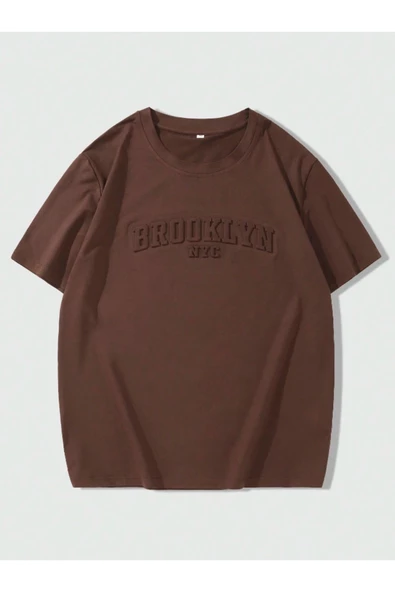 Erkek Brooklyn Kabartma Baskılı Oversize T-Shirt - Resim 6