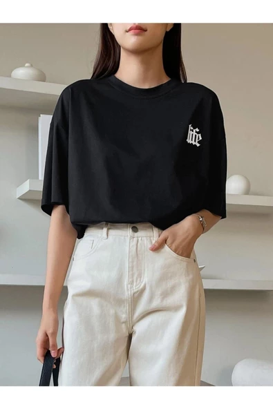 Kadın Life Sırt Baskılı Oversize Bisiklet Yaka T-shirt - 7