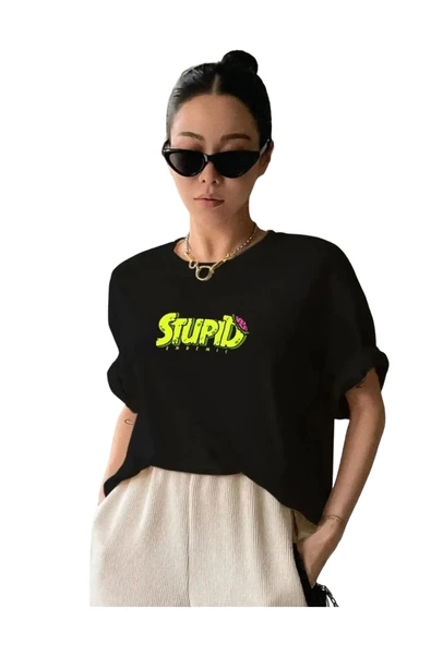 Kadın Stupid Baskılı T-shirt - Resim 2