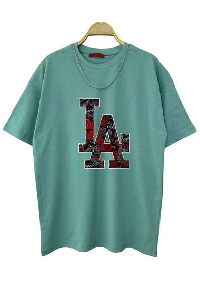 Erkek LA Baskılı Oversize Tshirt - 5