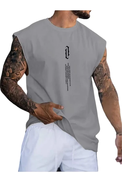 Erkek Dikey Baskılı Oversize Kolsuz T-shirt - 2