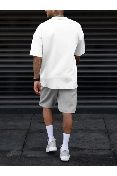 Erkek Dikey Baskılı T-Shirt Şort - 12