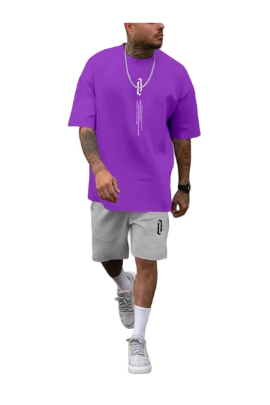 Erkek Dikey Baskılı T-Shirt Şort - 6