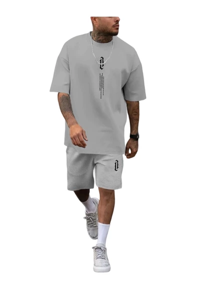 Erkek Dikey Baskılı T-Shirt Şort - 10