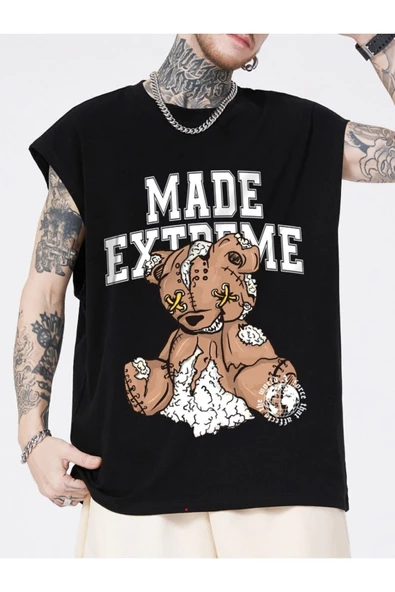 Erkek Siyah Made Extreme Baskılı Kolsuz T-shirt - 3
