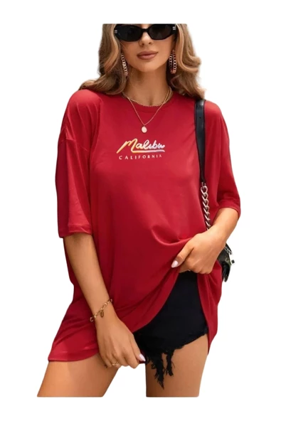Kadın Malibu Baskılı Oversize T-Shirt - 4