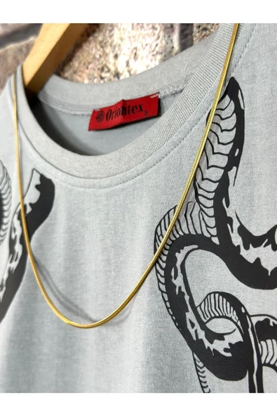 Erkek Yılan Baskılı Oversize Bisiklet Yaka T-Shirt - 8