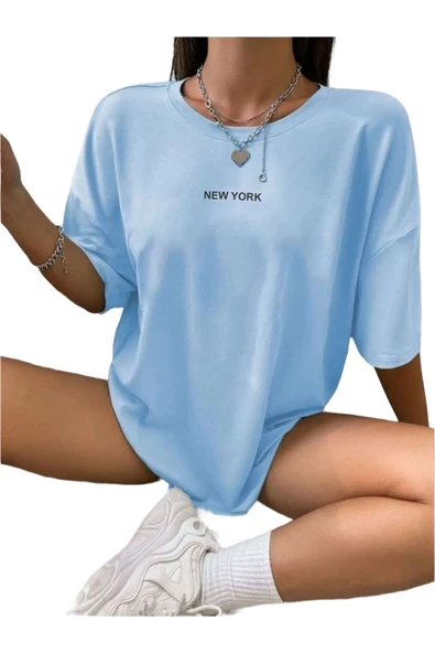 Kadın New York Baskılı Oversize T-Shirt - 5