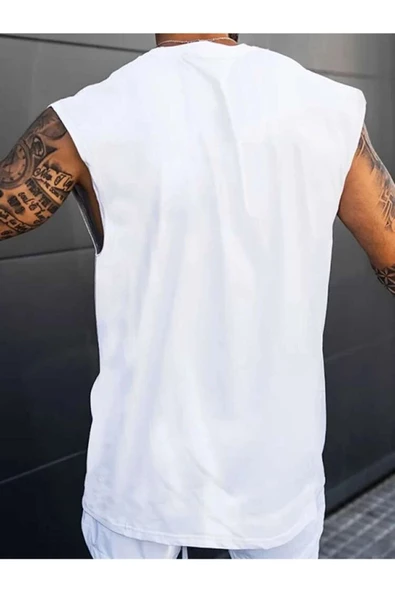 Erkek Dikey Baskılı Oversize Kolsuz T-shirt - 11