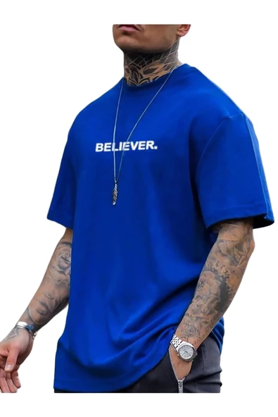 Erkek Believer Baskılı Oversize T-shirt - 5