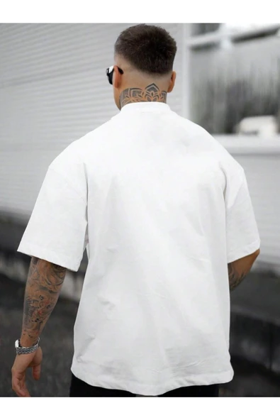 Erkek Faith Over Baskılı Oversize T-shirt - 8