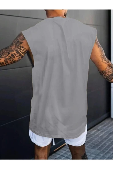 Erkek Dikey Baskılı Oversize Kolsuz T-shirt - 8