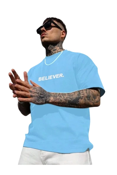 Erkek Believer Baskılı Oversize T-shirt