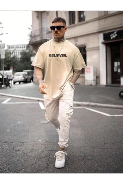 Erkek Believer Baskılı Oversize T-shirt - 9