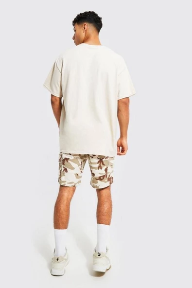 Erkek Bej Monte Carlo Baskılı Oversize Tshirt - 2