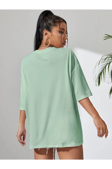 Kadın Cool Mom Baskılı Oversize Bisiklet Yaka T-shirt - 8
