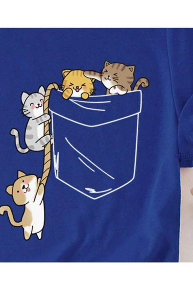 Kadın Kedi Cep Baskılı Regular T-shirt - 8