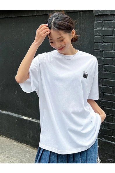 Kadın Life Sırt Baskılı Oversize Bisiklet Yaka T-shirt - 8