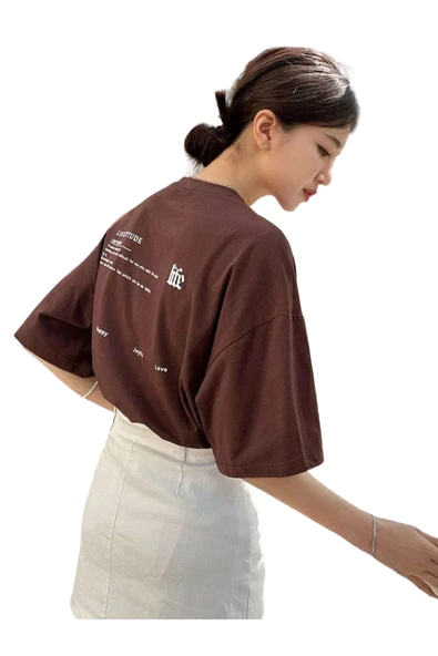 Kadın Life Sırt Baskılı Oversize Bisiklet Yaka T-shirt - 3