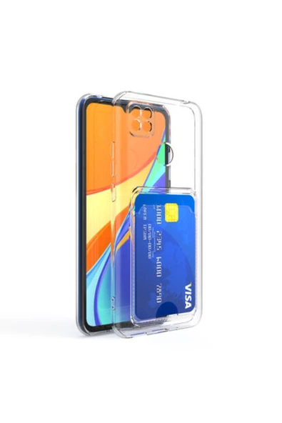 TechnoGuru Redmi 9C Kılıf Kartlıklı Şeffaf Setra Clear Esnek Silikon Kapak