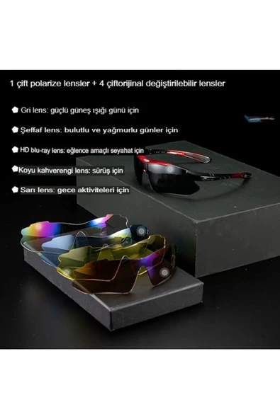 Polarize 5 Lensli Ve Uv Korumalı Bisiklet Gözlüğü - 3