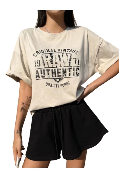 Unisex Raw Baskılı Oversize T-shirt