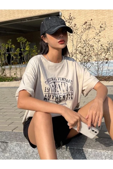 Unisex Raw Baskılı Oversize T-shirt - 7