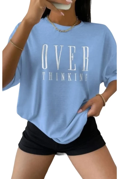 Unisex Over Think Baskılı Oversize T-shirt