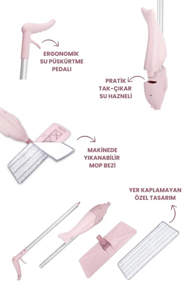 Flora Yunus Spreyli Su Hazneli Mop + 3 Adet Mikrofiber Bez HEDİYE! - Resim 4