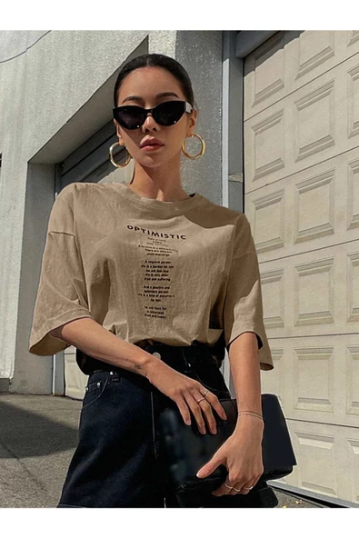 Unisex Optimistic Baskılı Oversize Tshirt - 12