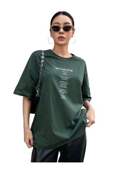 Unisex Optimistic Baskılı Oversize Tshirt - 4