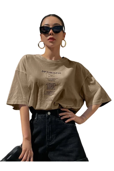 Unisex Optimistic Baskılı Oversize Tshirt - 3