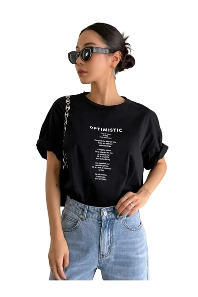 Unisex Optimistic Baskılı Oversize Tshirt - 2
