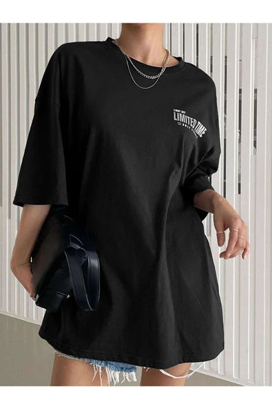 Unisex Limited Time Baskılı Oversize T-shirt - 5