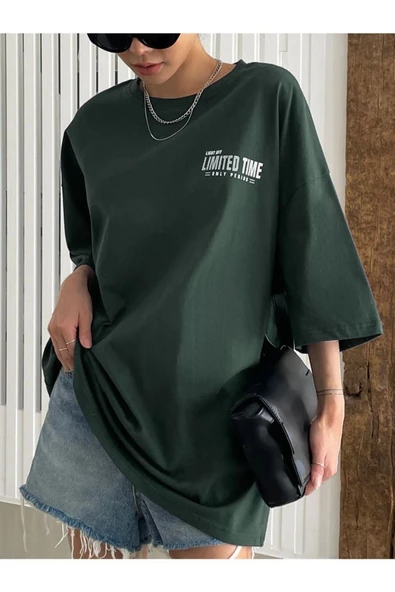 Unisex Limited Time Baskılı Oversize T-shirt - 9