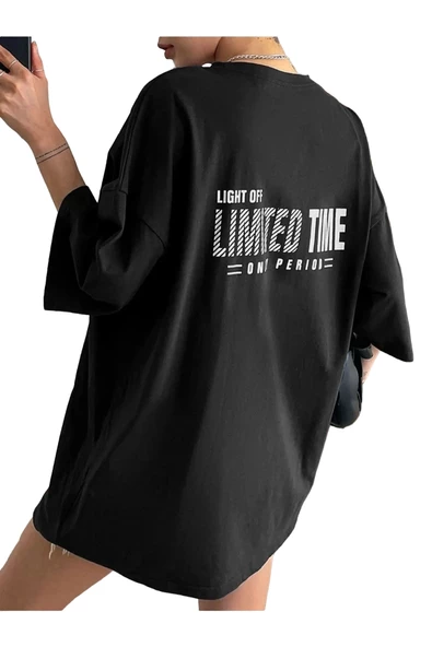 Unisex Limited Time Baskılı Oversize T-shirt - 2