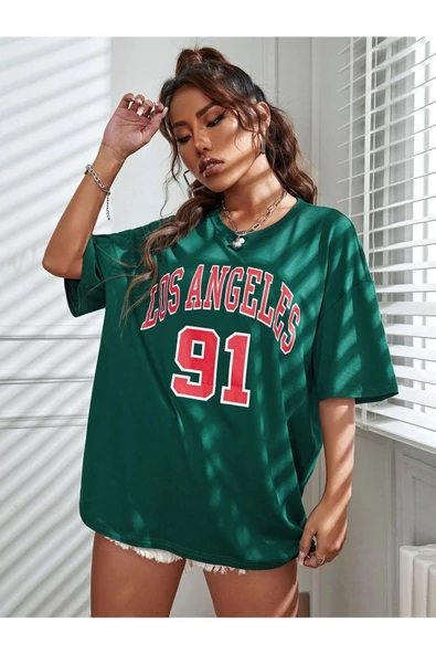Unisex Los Angeles Baskılı Oversize T-shirt - 12