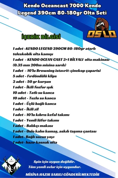 Kendo Oceancast 7000 Kendo Legend 390cm 80-180gr Olta Seti - 2