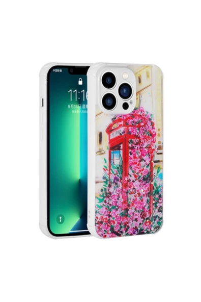 TechnoGuru iPhone 11 Pro Uyumlu Simli Desenli Kamera Korumalı Parlak Popy Kapak