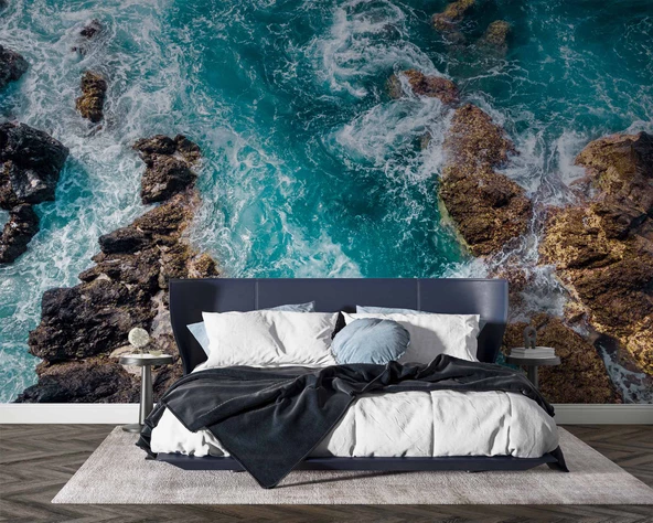 Deniz Kayalık Manzaralı Duvar Kağıdı Baskı - Resim 2