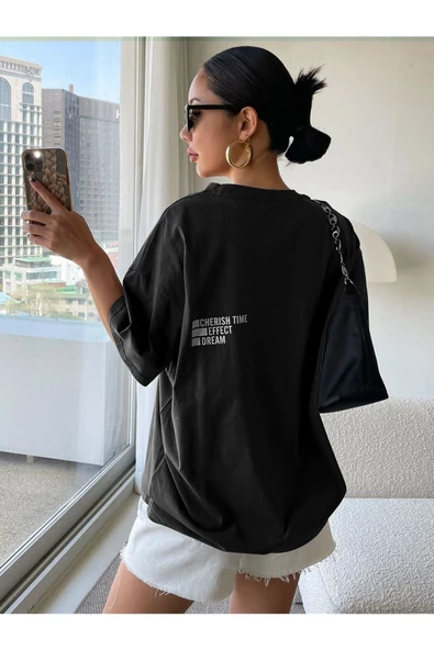 Unisex Effect Baskılı Oversize T-shirt - 5