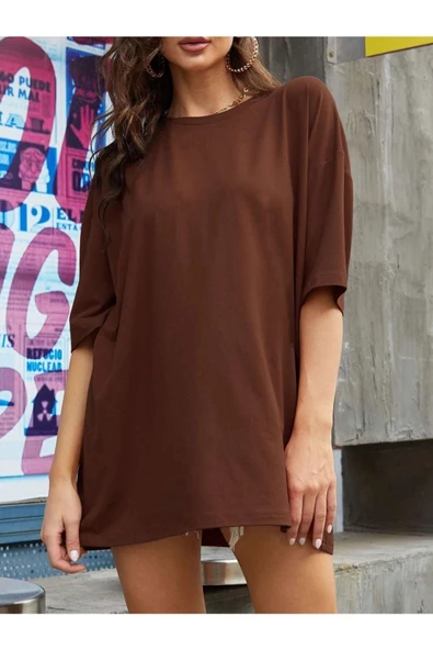 Unisex Düz Renk Oversize T-shirt - 10