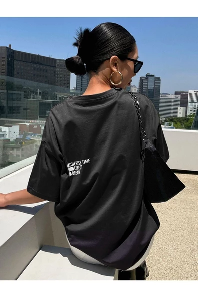 Unisex Effect Baskılı Oversize T-shirt - 4