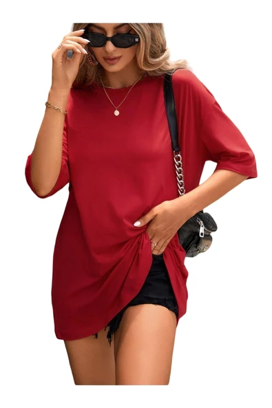 Unisex Düz Renk Oversize T-shirt - 3